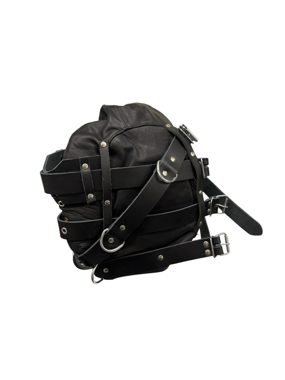 Premium Real Leather Bondage Hood with Harness Straps head mask cosplay goth emo